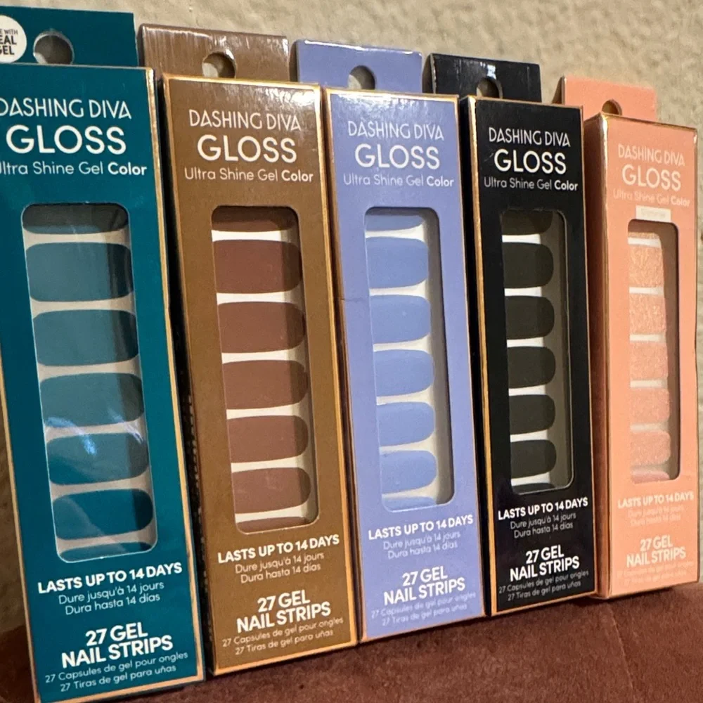 Dashing Diva Gloss Gel Nail Strips Set - Teal, Pink, Brown, Blue, Peach - Picture 3 of 3